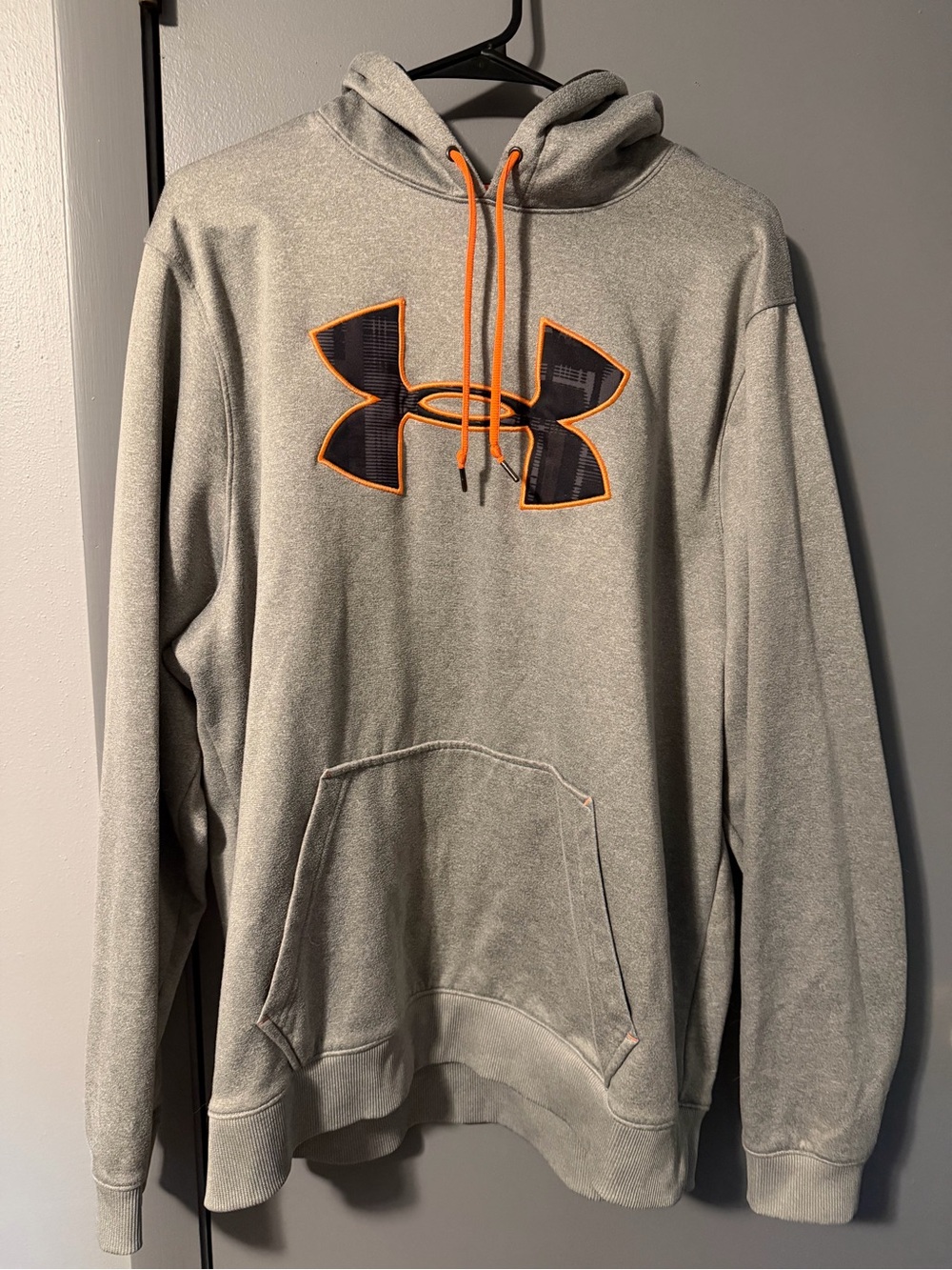 Under Armour Men's Light Gray Hoodie with Orange Trim